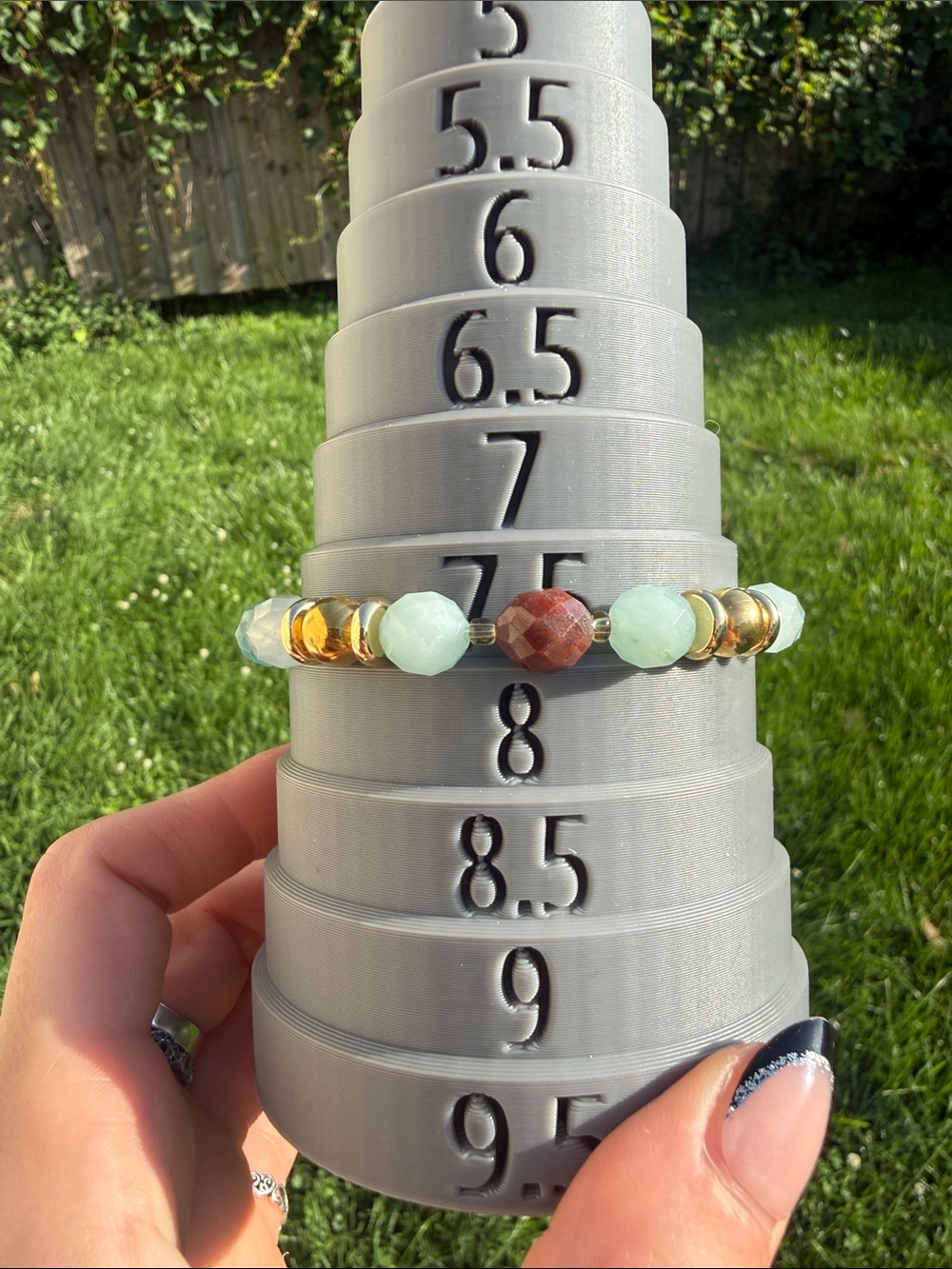 Designer #3 Amazonite Faceted Stretch Bracelet with Gold stainless steel accents - Picture 5 of 5